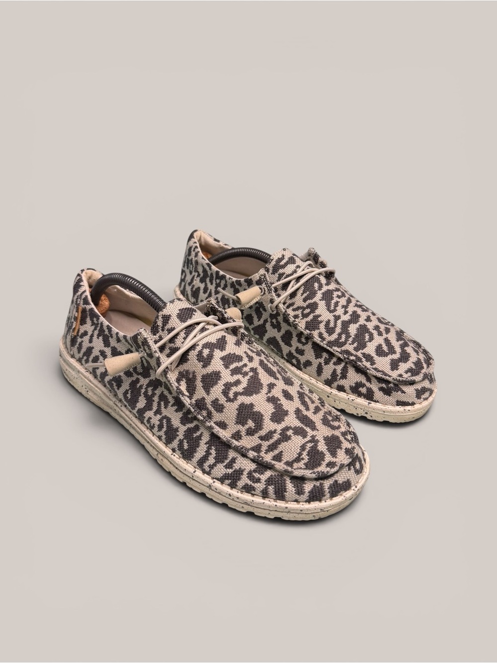 HeyDude Black and Grey Leopard Print Sneakers